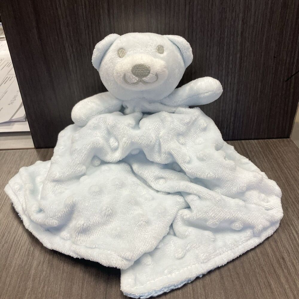 Crevent Blue Teddy Bear Minky Baby Security Blanket Textured Plush Lovey Comfort